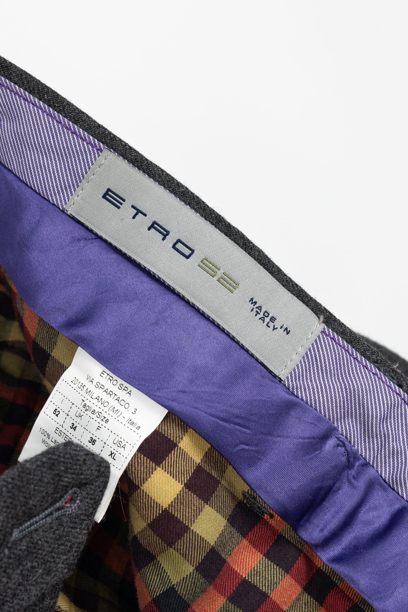 Etro Grey Plaid Wool-Flannel Slim Trousers