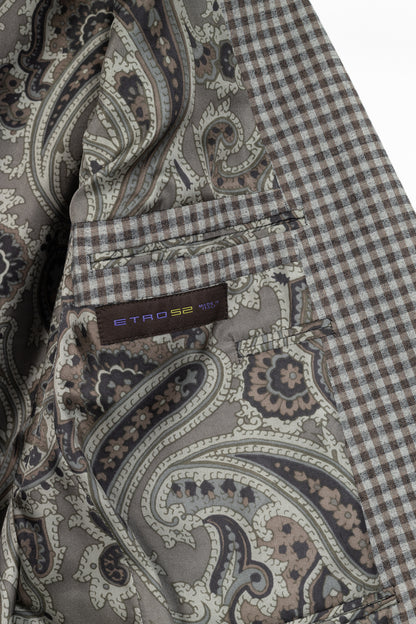 Etro Grey & Brown Check Cotton-Flannel Elbow-Patch Blazer