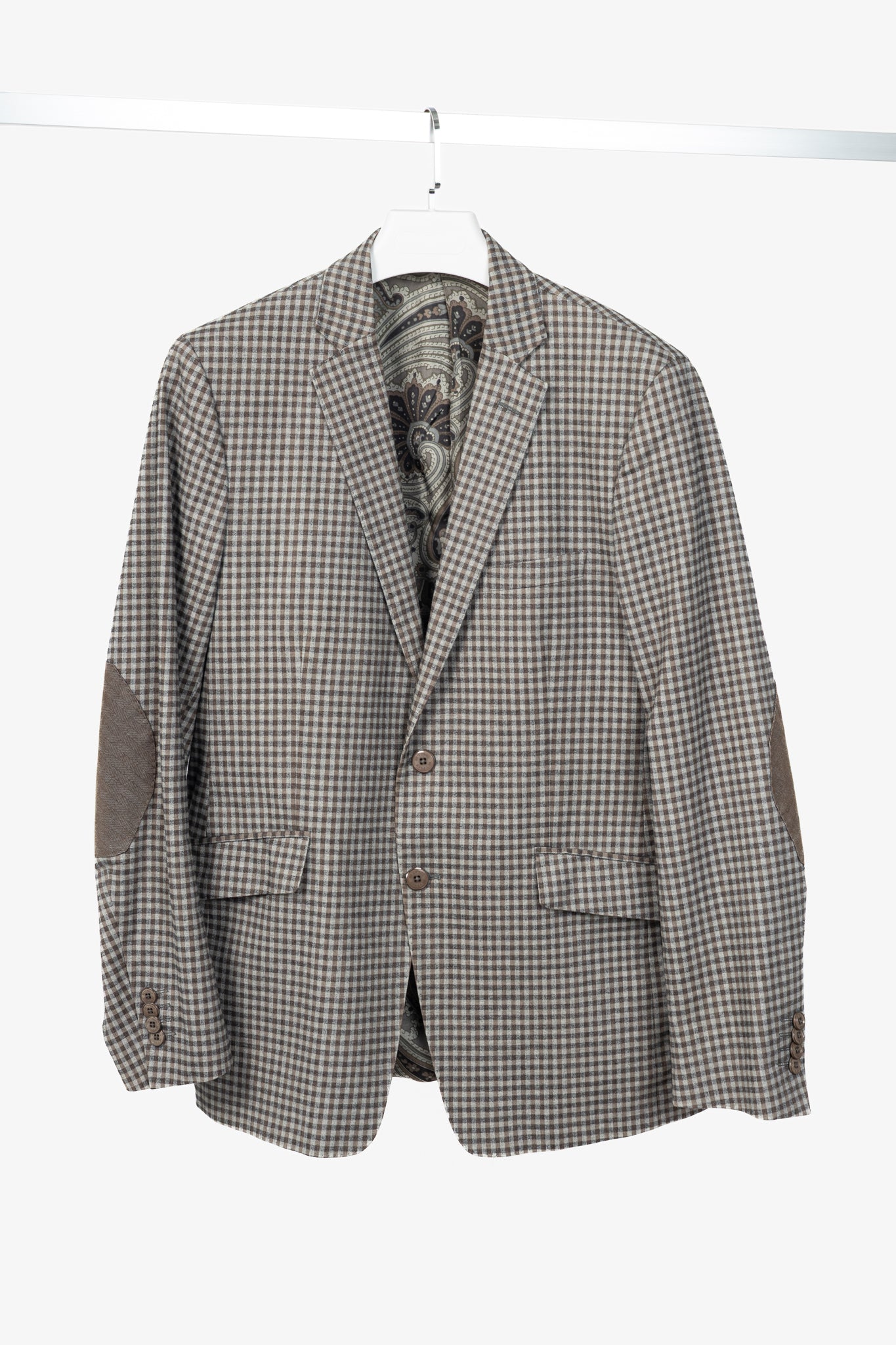 Etro Grey & Brown Check Cotton-Flannel Elbow-Patch Blazer