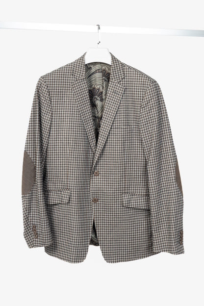 Etro Grey & Brown Check Cotton-Flannel Elbow-Patch Blazer