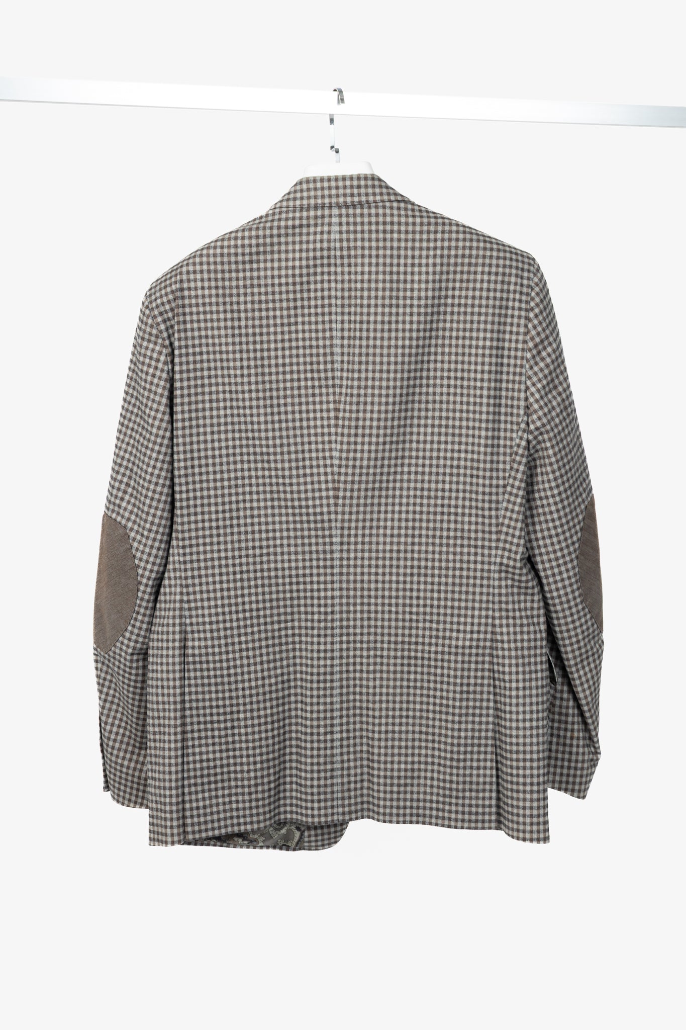 Etro Grey & Brown Check Cotton-Flannel Elbow-Patch Blazer