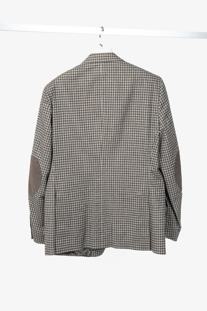 Etro Grey & Brown Check Cotton-Flannel Elbow-Patch Blazer