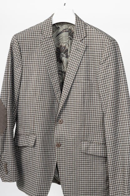 Etro Grey & Brown Check Cotton-Flannel Elbow-Patch Blazer