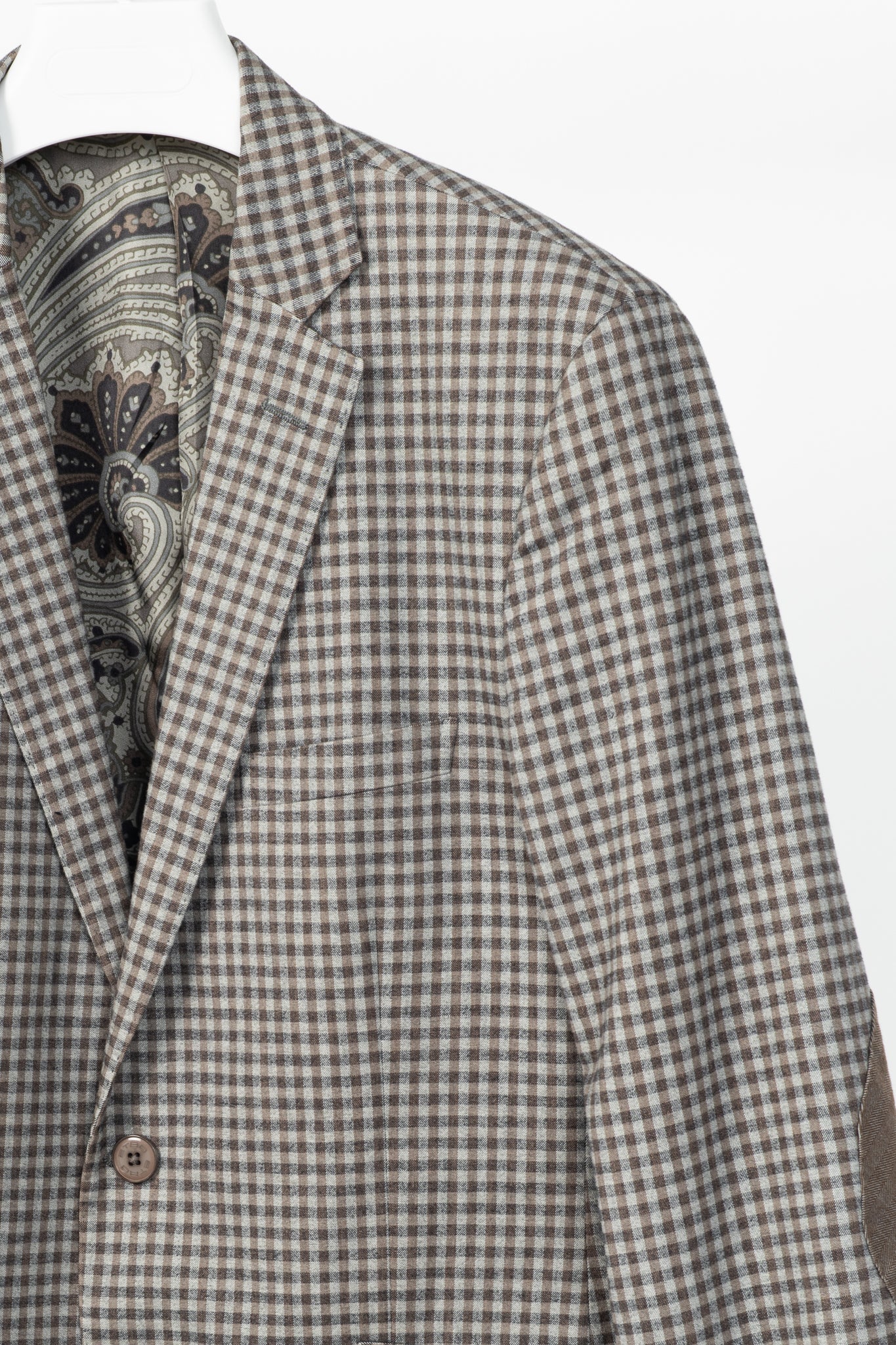 Etro Grey & Brown Check Cotton-Flannel Elbow-Patch Blazer