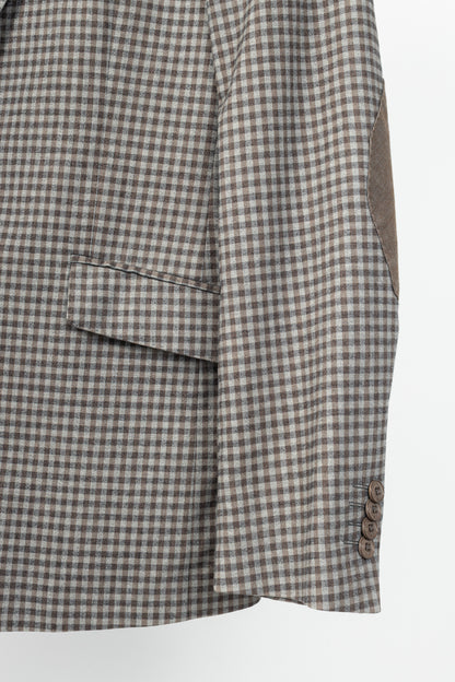 Etro Grey & Brown Check Cotton-Flannel Elbow-Patch Blazer