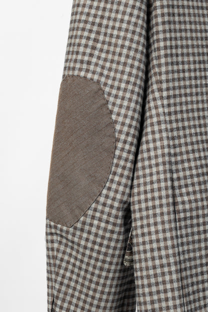 Etro Grey & Brown Check Cotton-Flannel Elbow-Patch Blazer