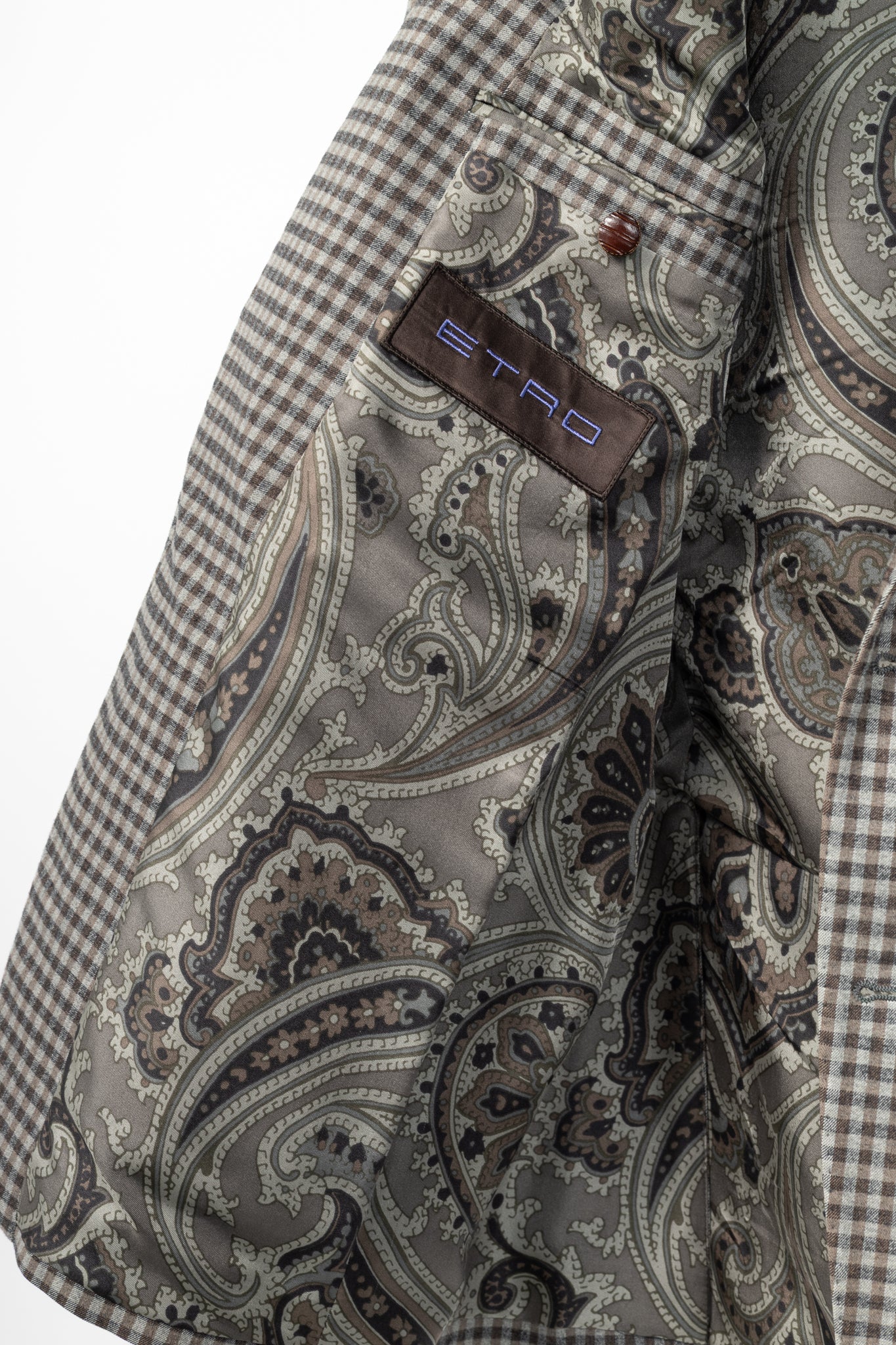 Etro Grey & Brown Check Cotton-Flannel Elbow-Patch Blazer