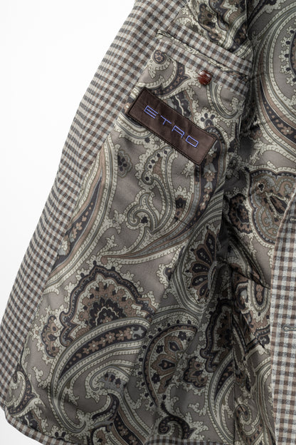 Etro Grey & Brown Check Cotton-Flannel Elbow-Patch Blazer