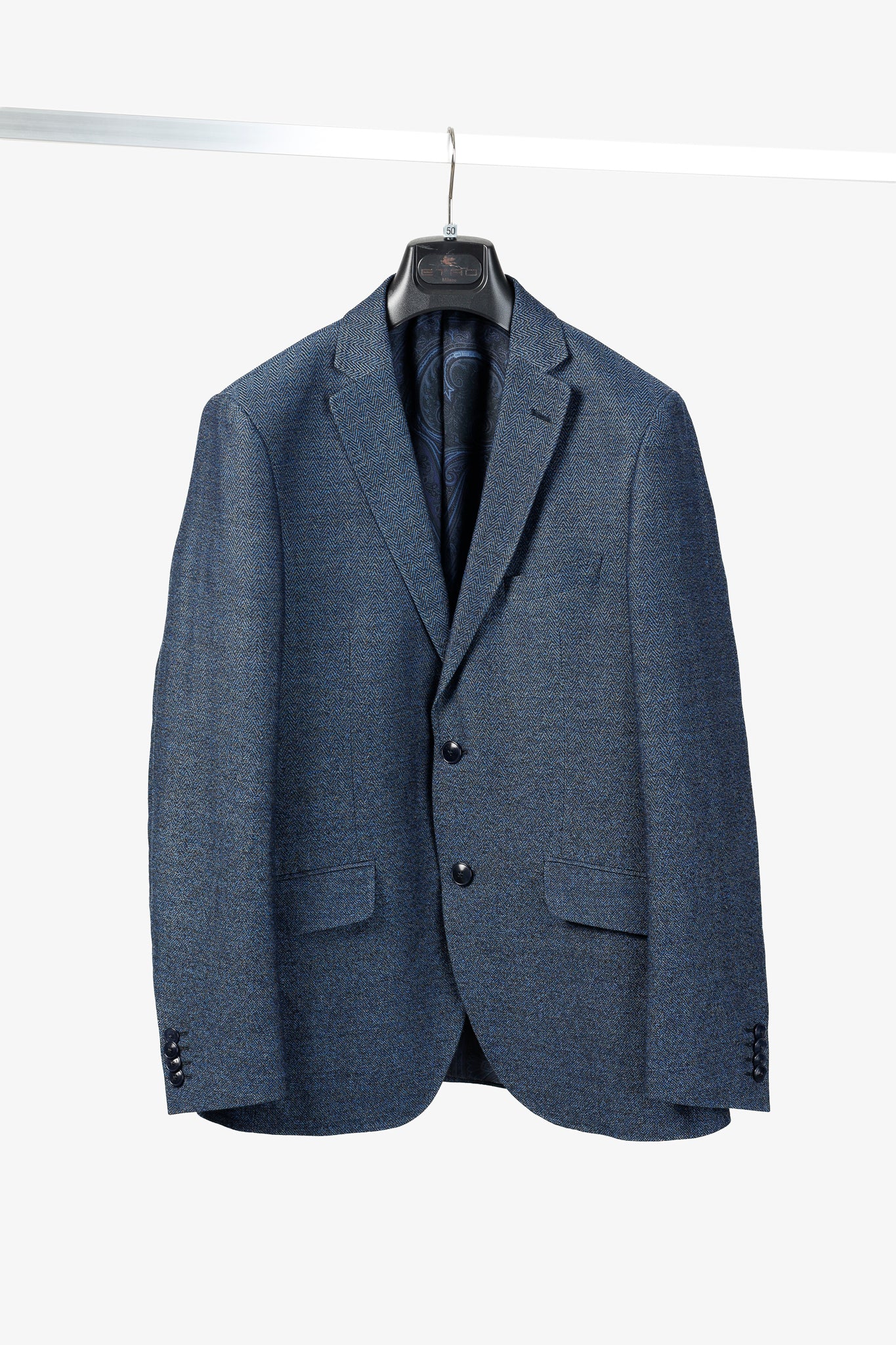 Etro Indigo Herringbone Single-Breasted Classic Suiting Blazer Jacket