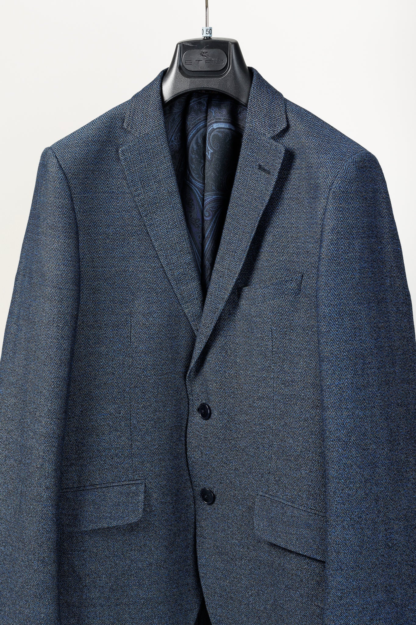 Etro Indigo Herringbone Single-Breasted Classic Suiting Blazer Jacket