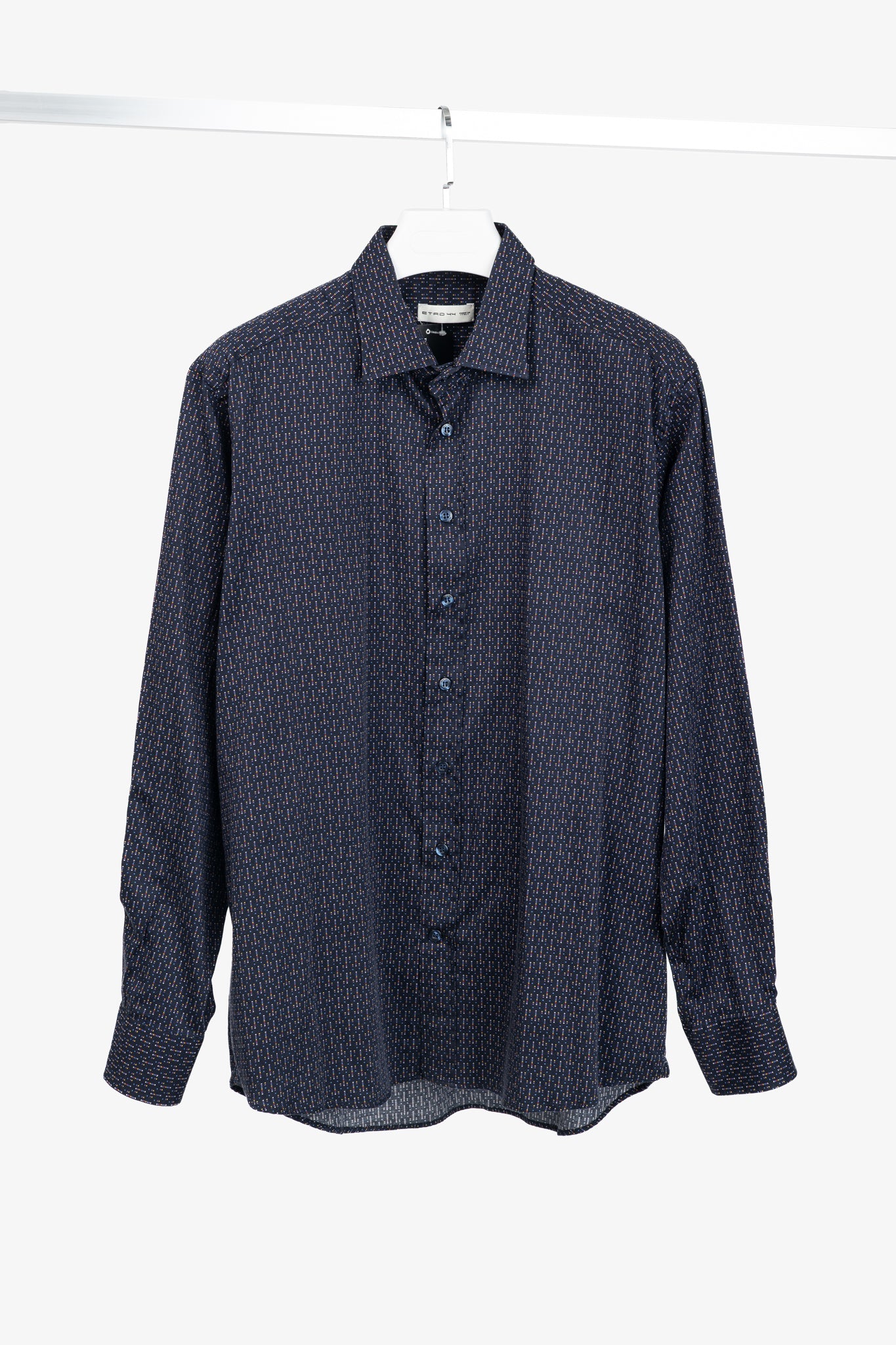 Etro Navy Micro-Dot Cotton Buttoned Shirt