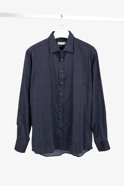 Etro Navy Micro-Dot Cotton Buttoned Shirt