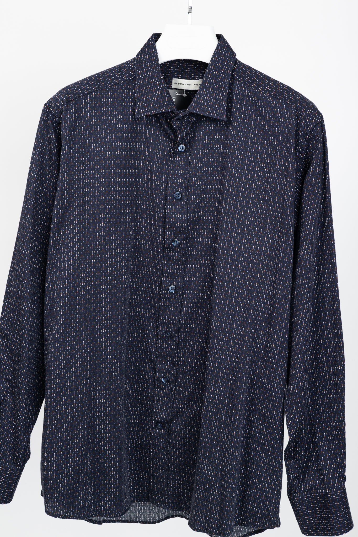 Etro Navy Micro-Dot Cotton Buttoned Shirt