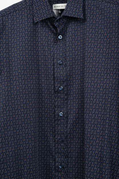Etro Navy Micro-Dot Cotton Buttoned Shirt