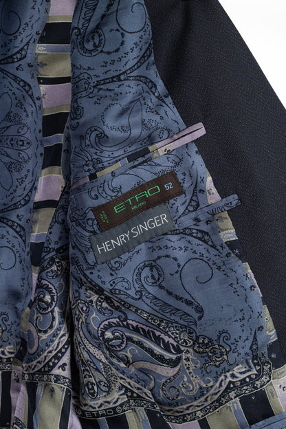 Etro Navy Herringbone Wool-Suiting Blazer