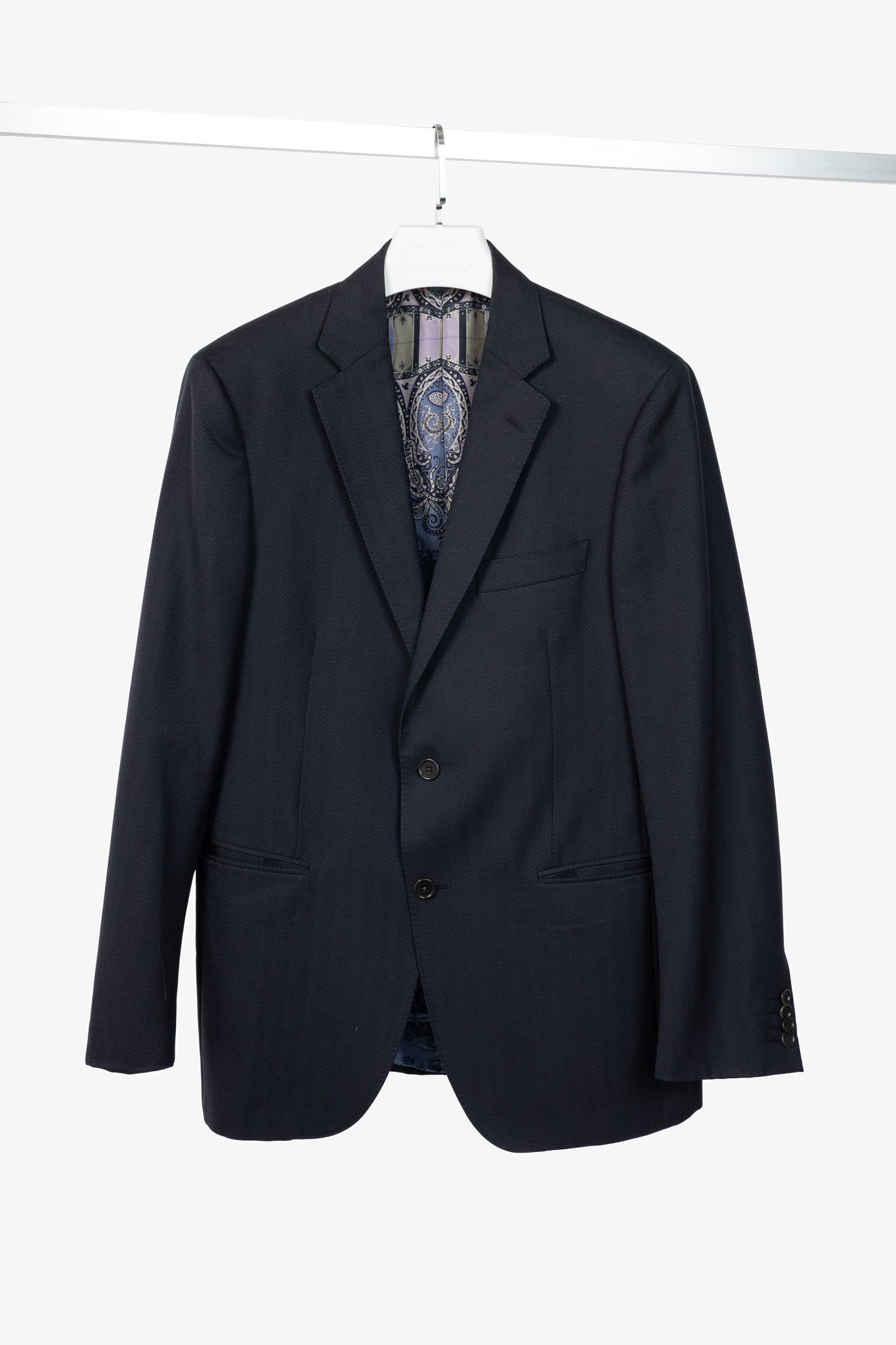Etro Navy Herringbone Wool-Suiting Blazer