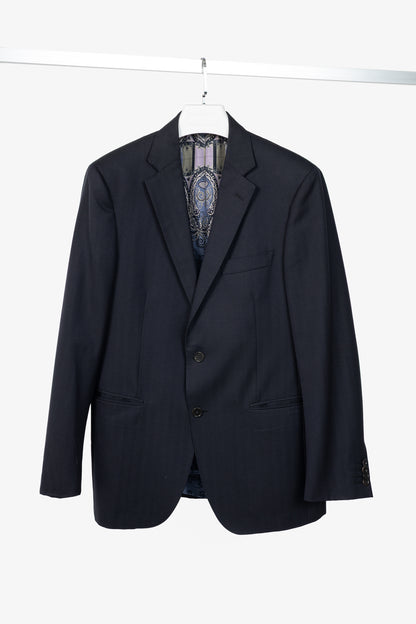 Etro Navy Herringbone Wool-Suiting Blazer