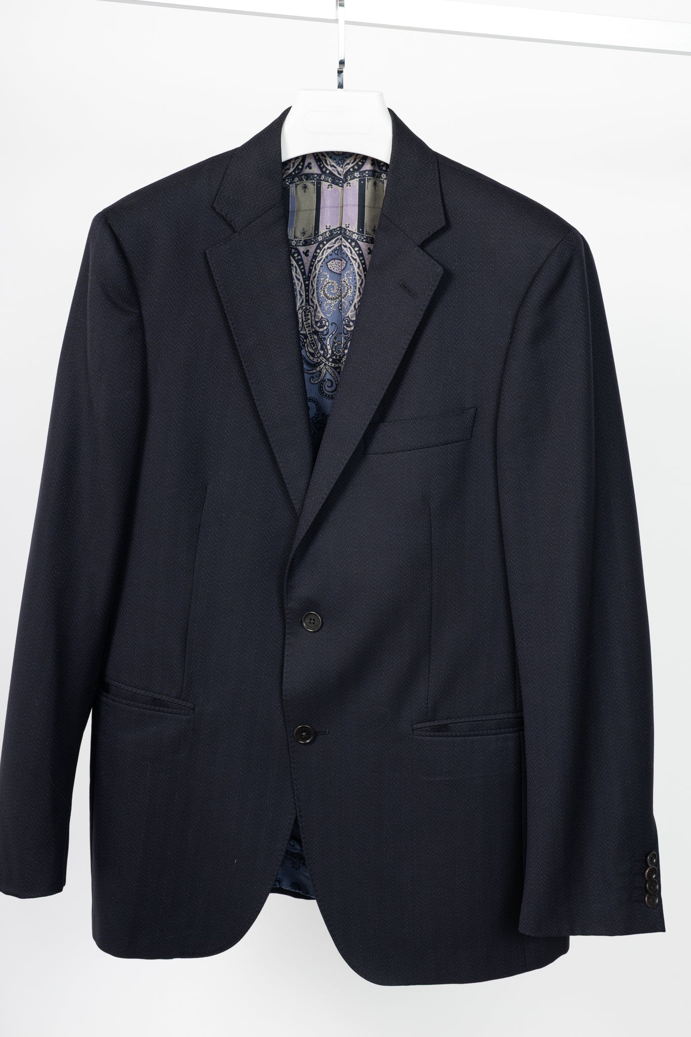 Etro Navy Herringbone Wool-Suiting Blazer