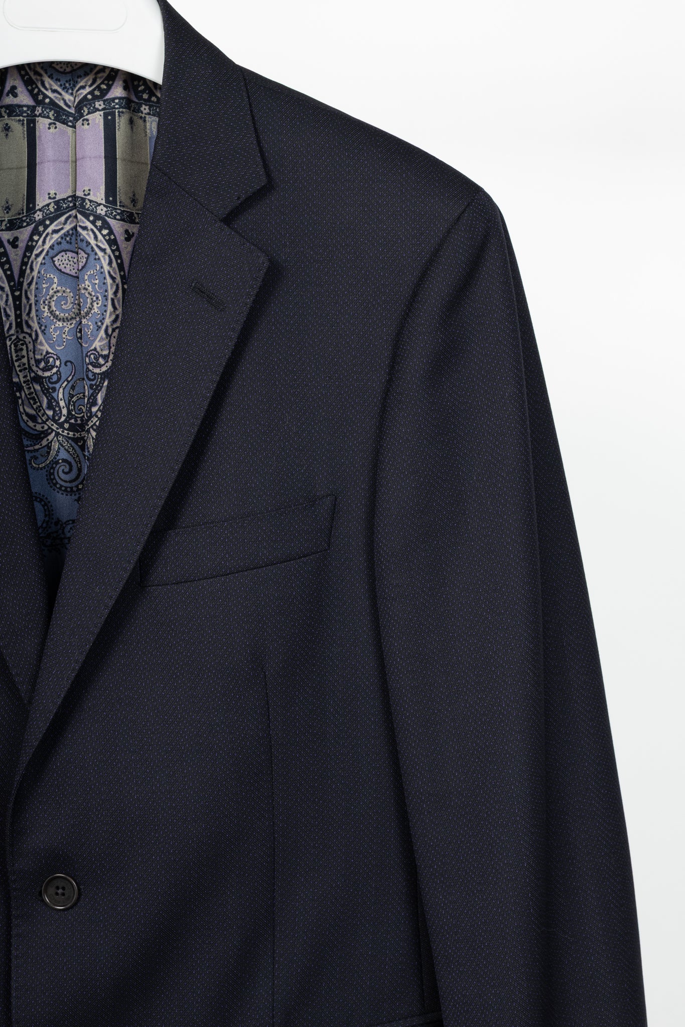 Etro Navy Herringbone Wool-Suiting Blazer