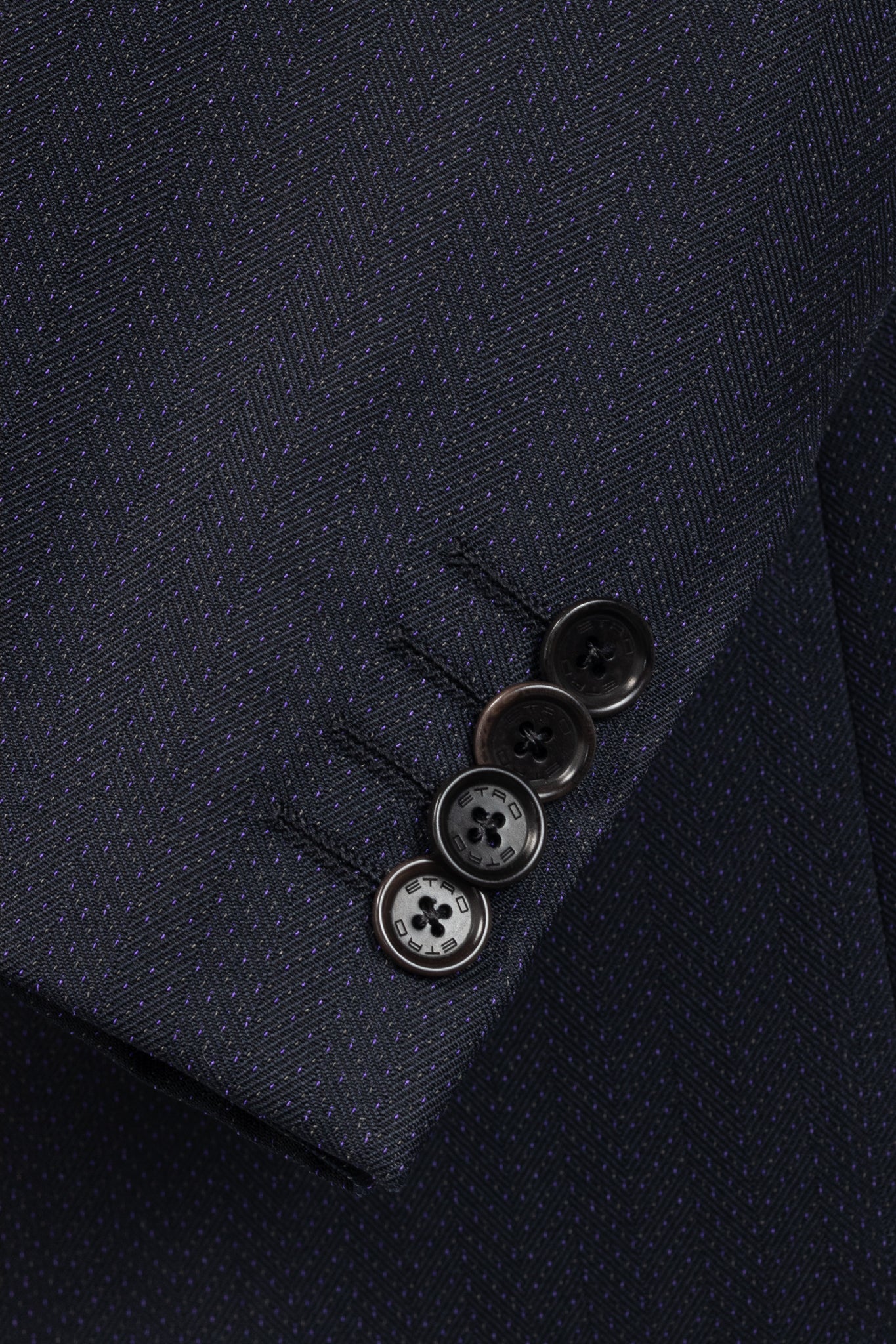 Etro Navy Herringbone Wool-Suiting Blazer