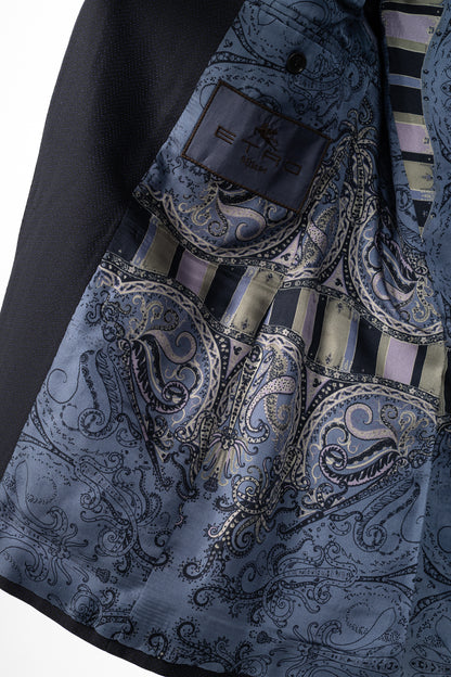 Etro Navy Herringbone Wool-Suiting Blazer