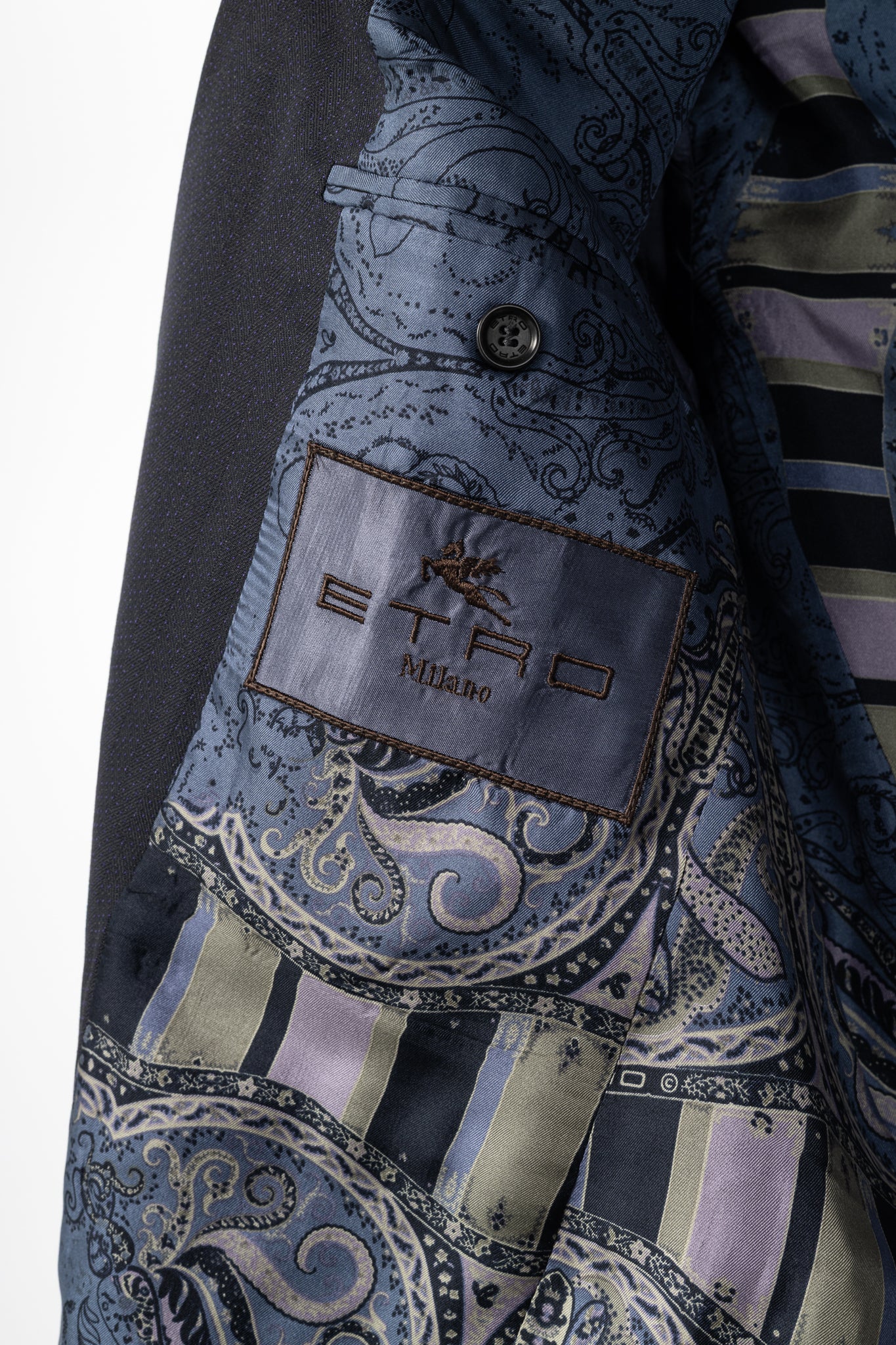 Etro Navy Herringbone Wool-Suiting Blazer