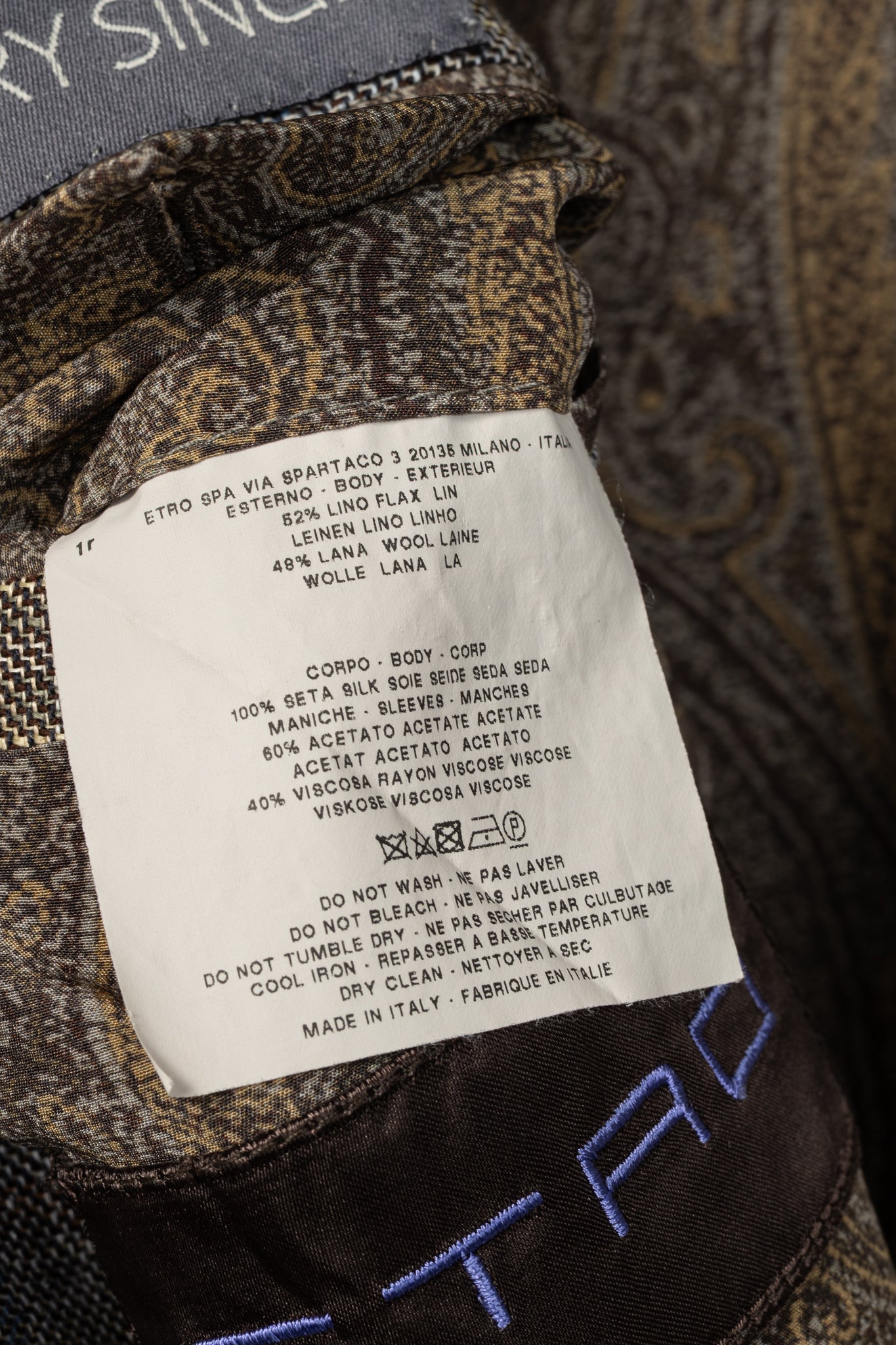 Etro Grey Plaid Flax & Wool Blazer
