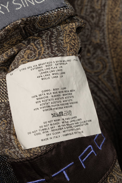 Etro Grey Plaid Flax & Wool Blazer