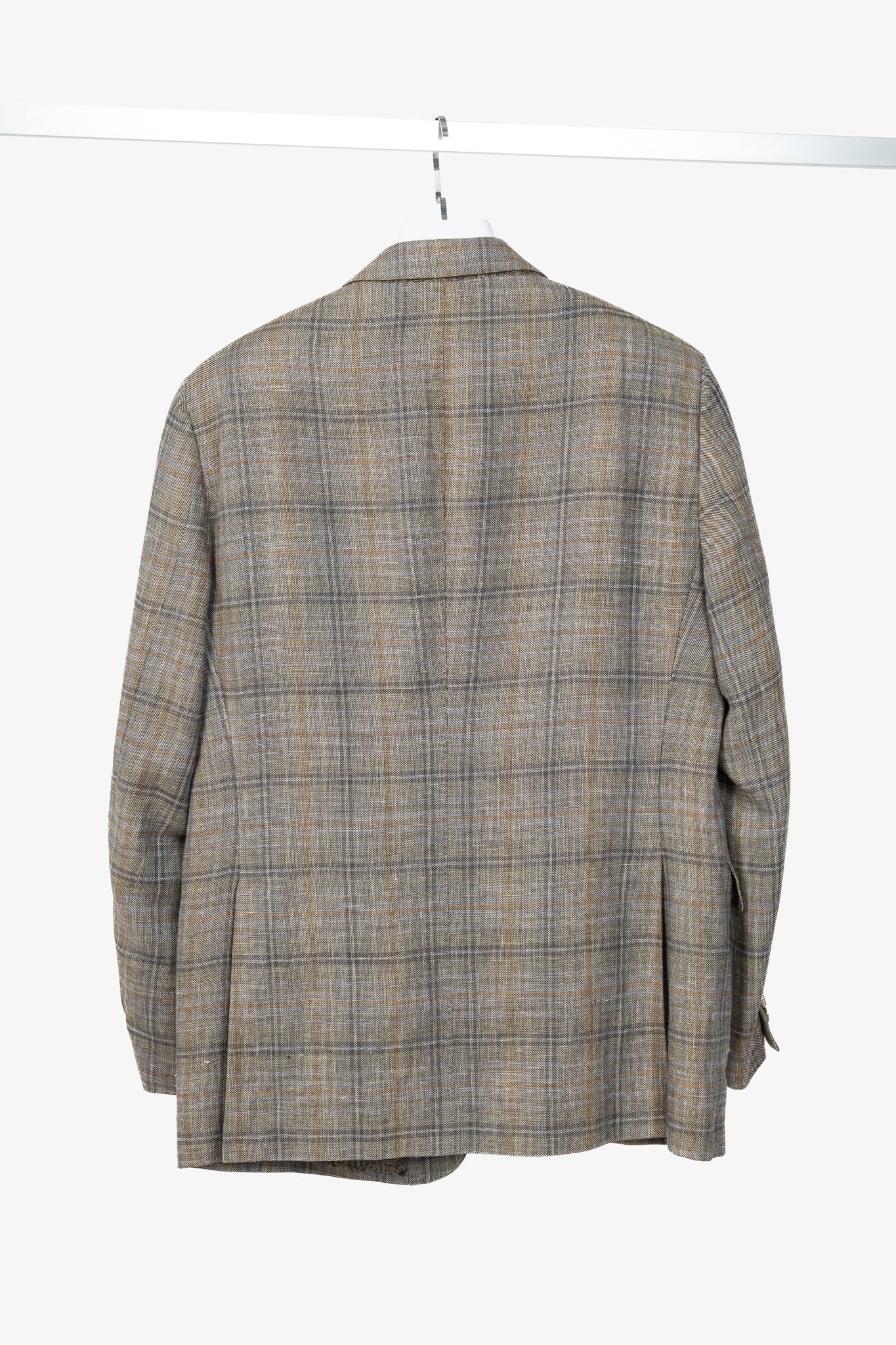 Etro Grey Plaid Flax & Wool Blazer