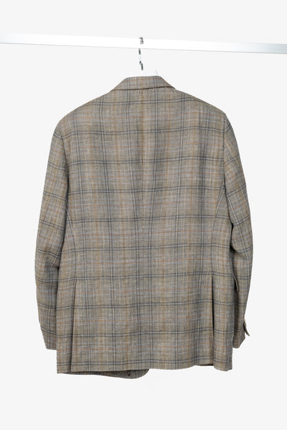 Etro Grey Plaid Flax & Wool Blazer