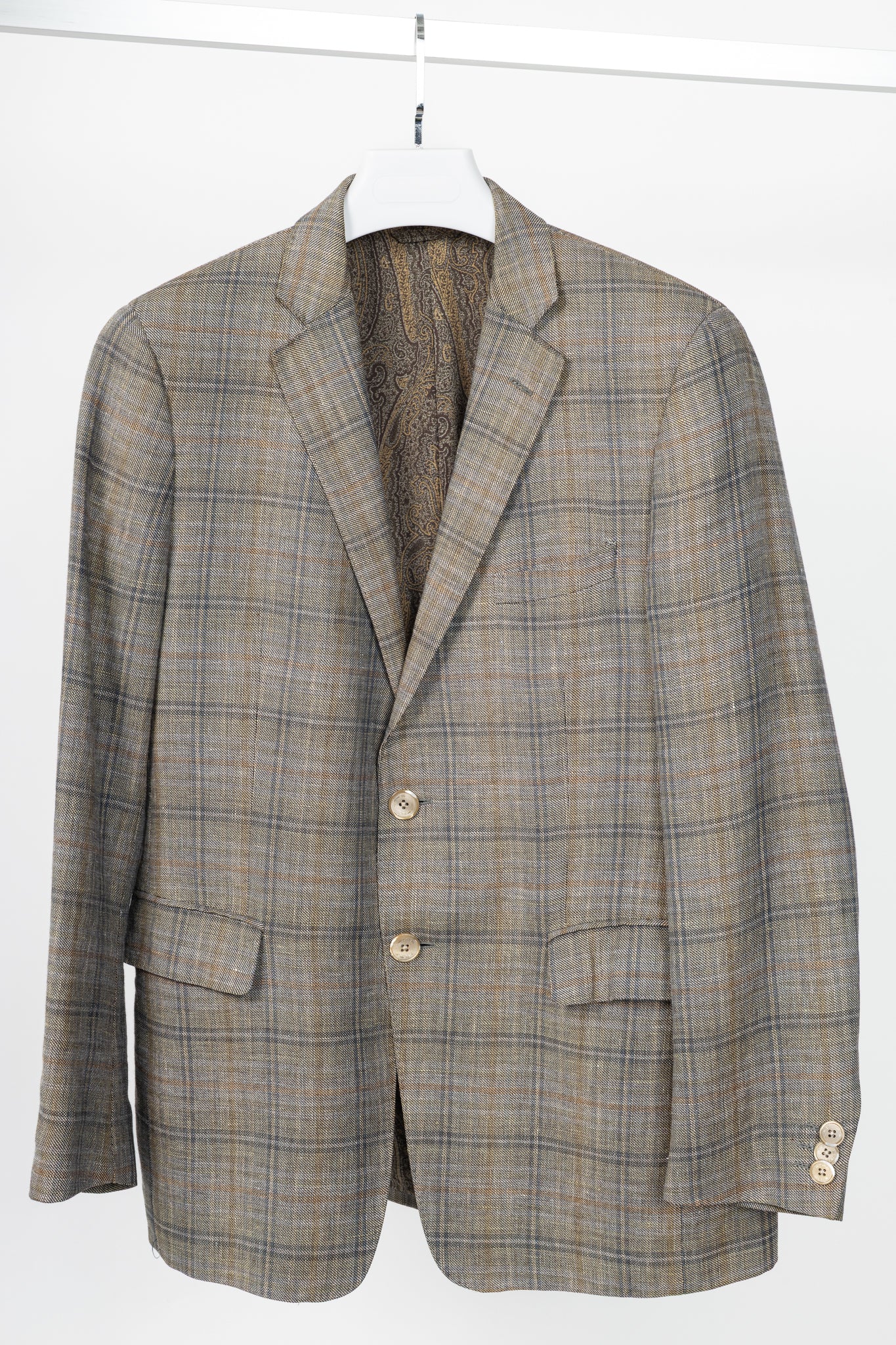 Etro Grey Plaid Flax & Wool Blazer
