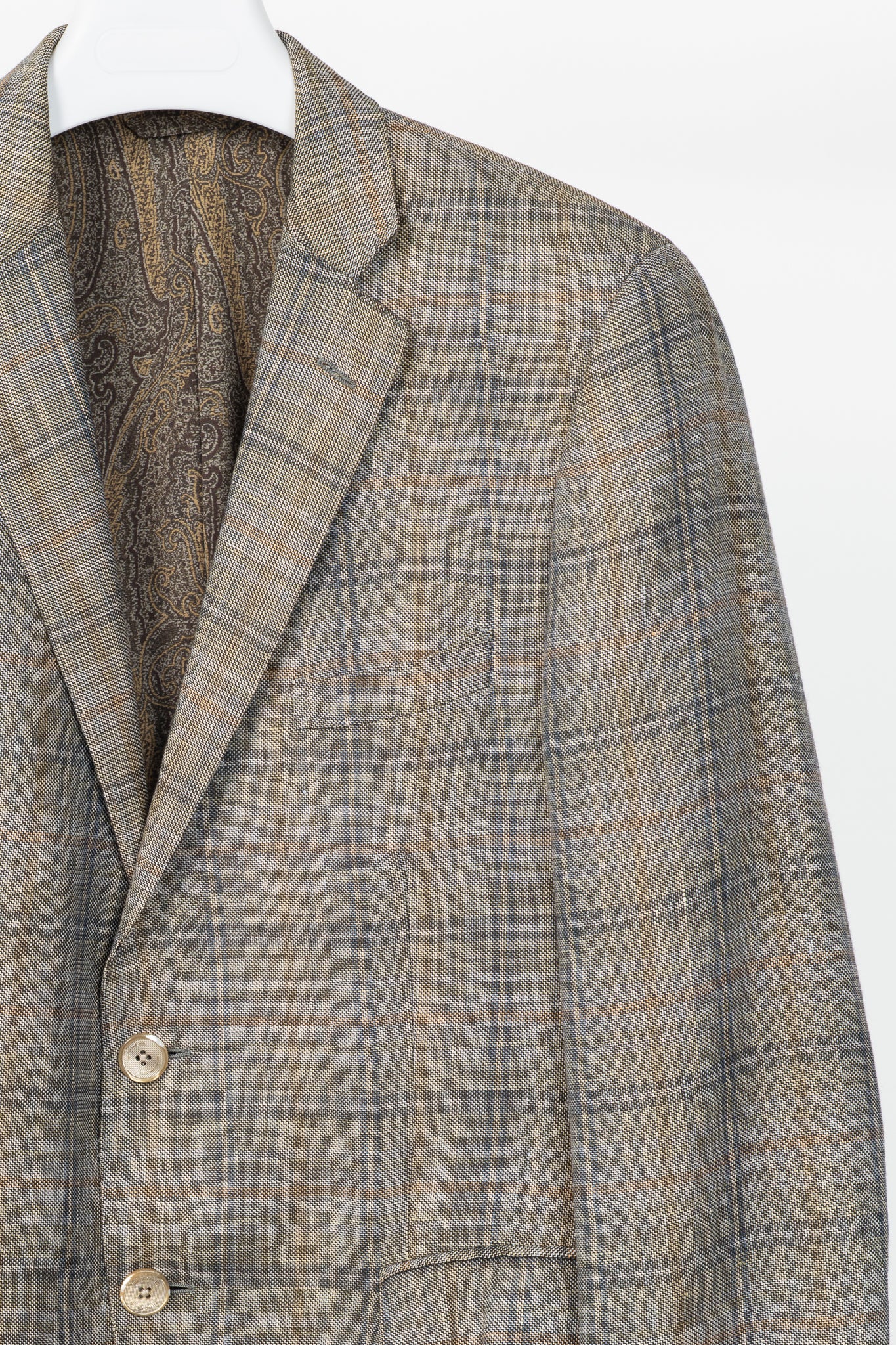 Etro Grey Plaid Flax & Wool Blazer