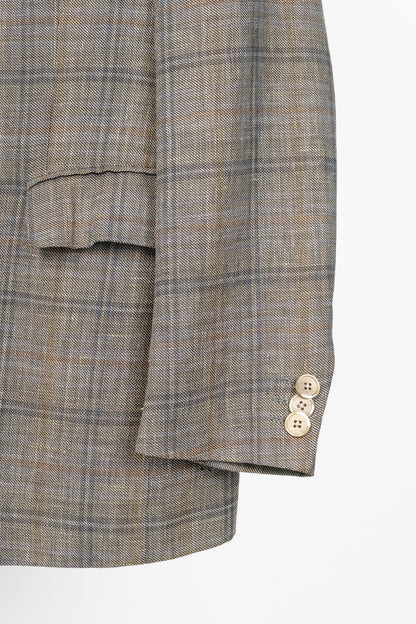 Etro Grey Plaid Flax & Wool Blazer