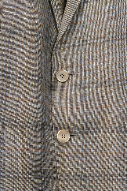 Etro Grey Plaid Flax & Wool Blazer