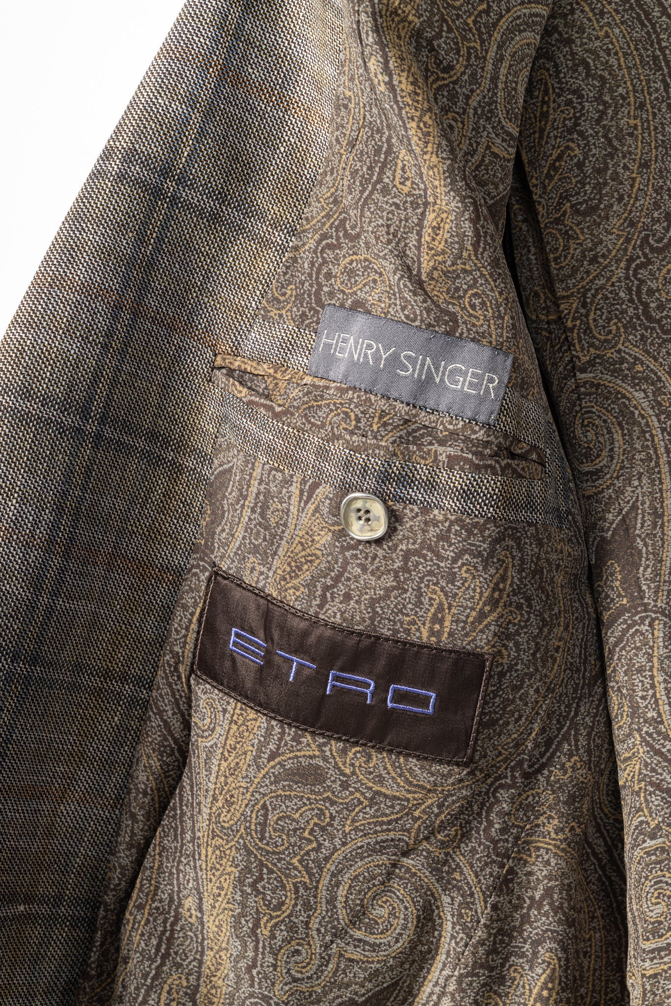 Etro Grey Plaid Flax & Wool Blazer