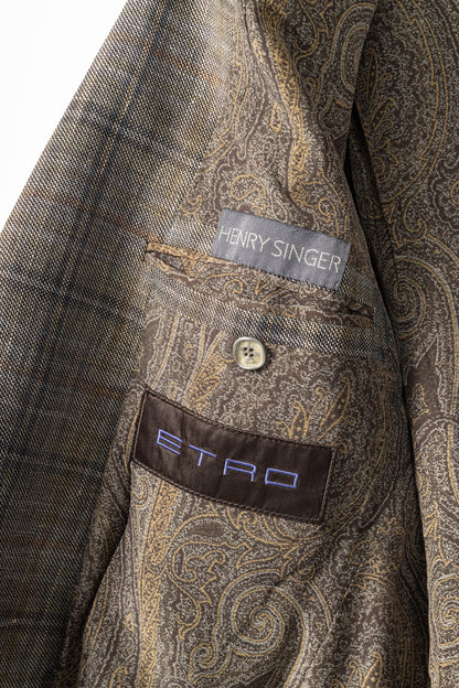 Etro Grey Plaid Flax & Wool Blazer