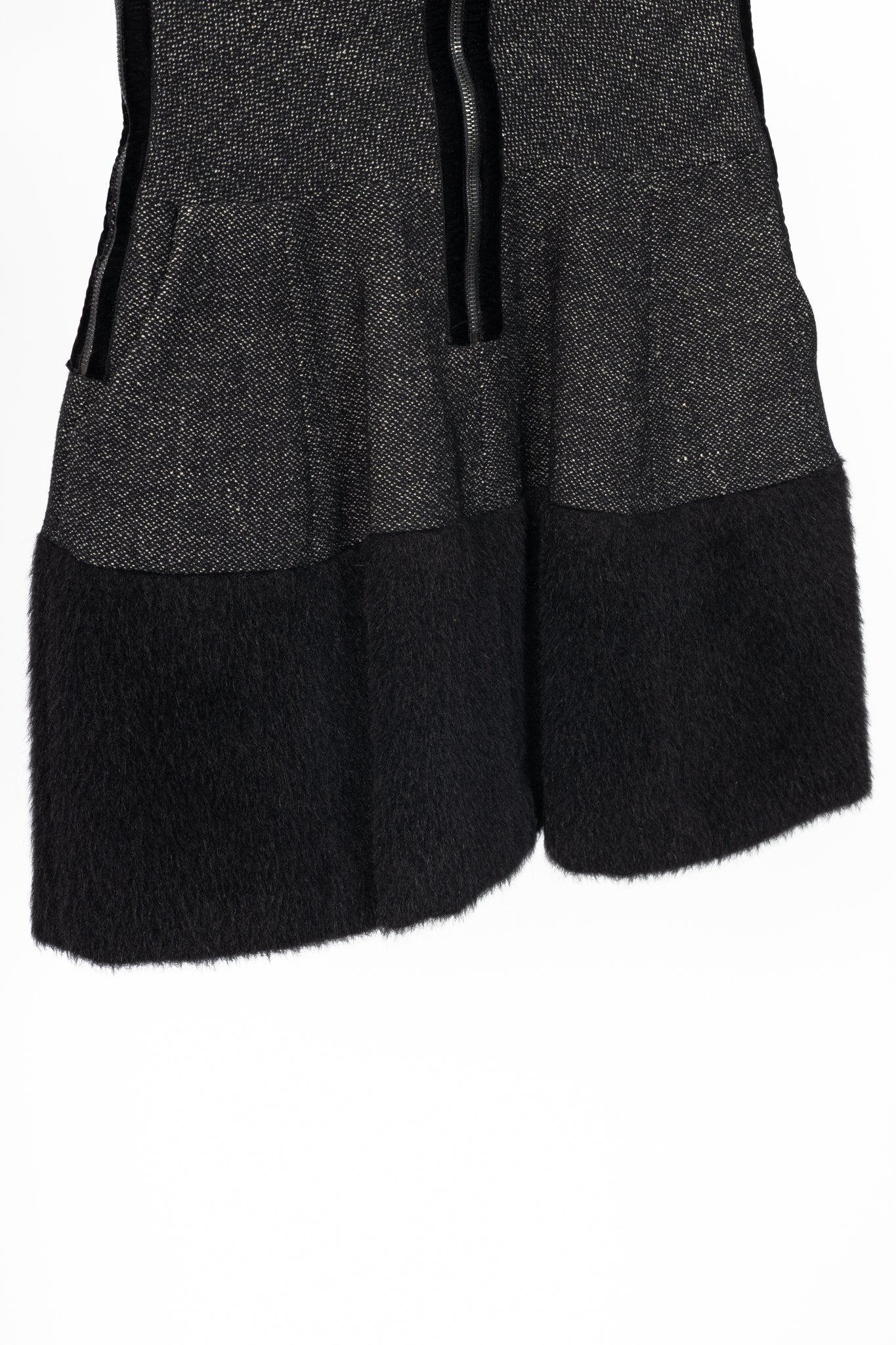 Etro Black Tweed Fur-Hem Flared Mini Skirt