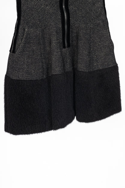 Etro Black Tweed Fur-Hem Flared Mini Skirt
