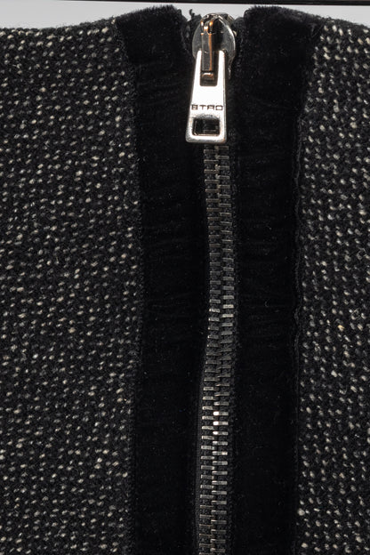 Etro Black Tweed Fur-Hem Flared Mini Skirt