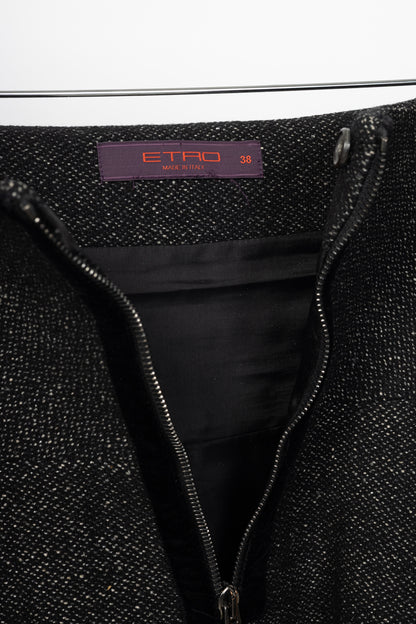 Etro Black Tweed Fur-Hem Flared Mini Skirt