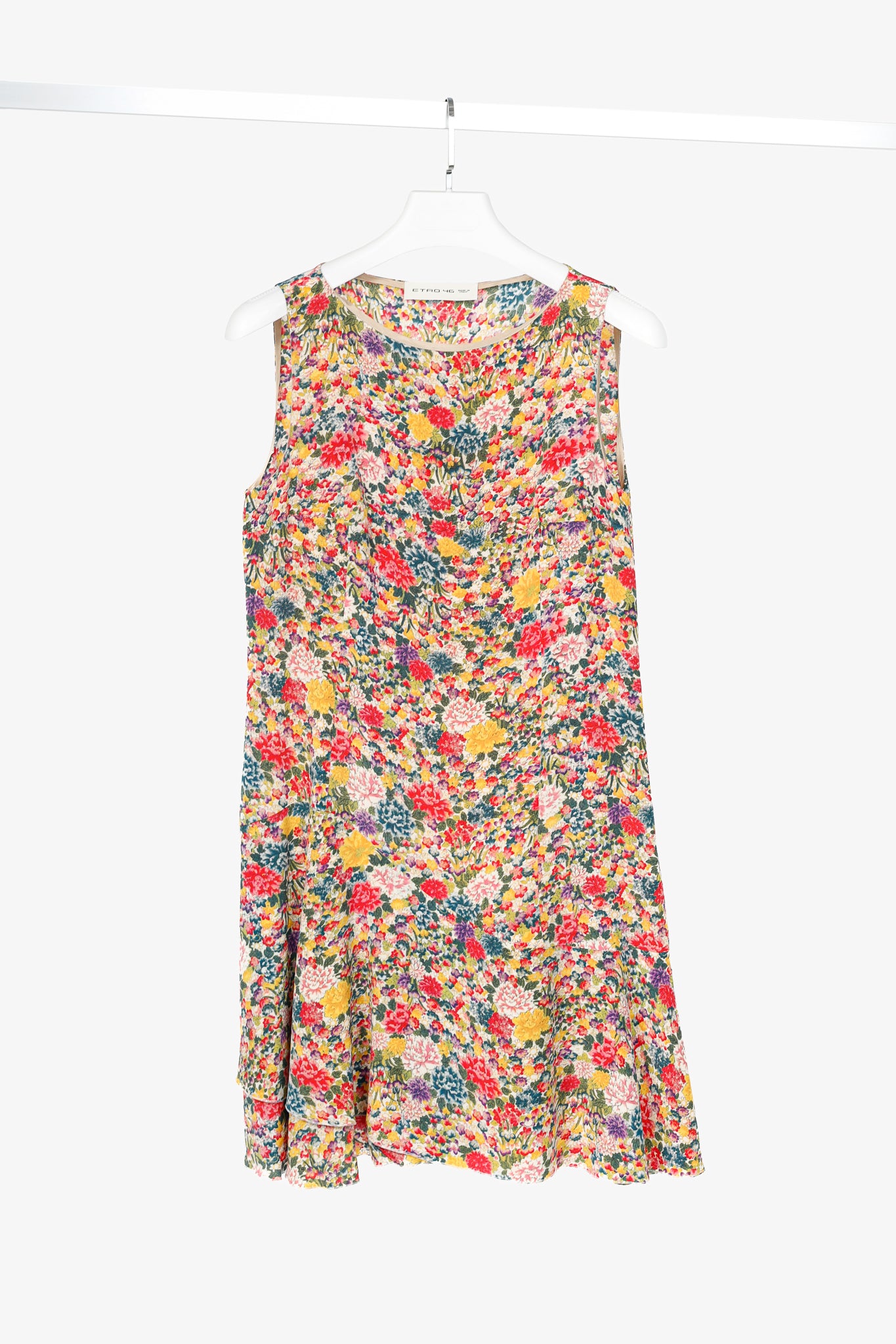 Etro SS/19 Green & Pink Silk Floral-Print Mini Dress