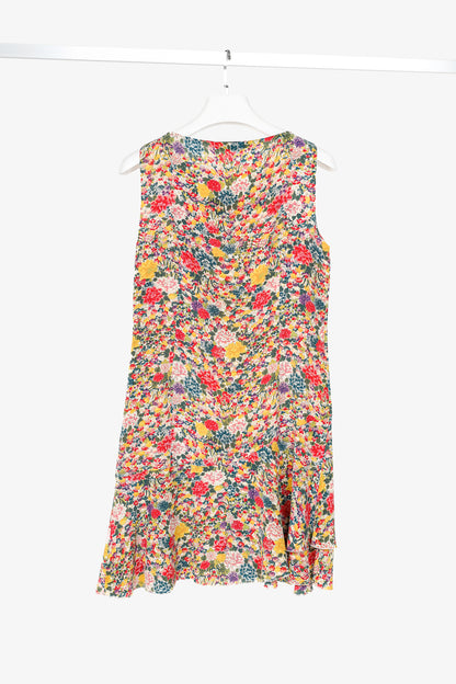 Etro SS/19 Green & Pink Silk Floral-Print Mini Dress