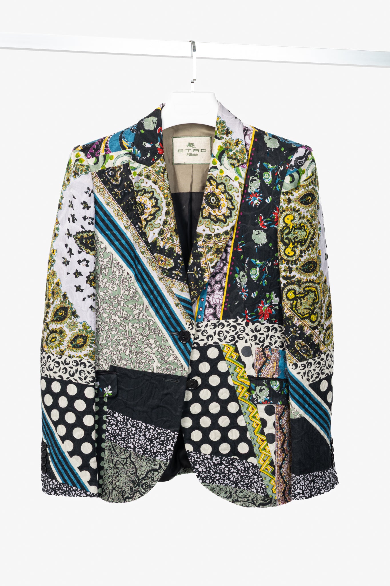 Etro Multicolour Mixed-Print Textured Cotton Blazer