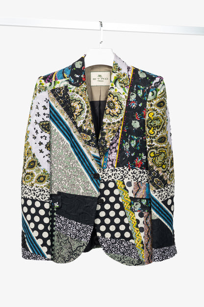 Etro Multicolour Mixed-Print Textured Cotton Blazer