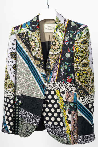 Etro Multicolour Mixed-Print Textured Cotton Blazer