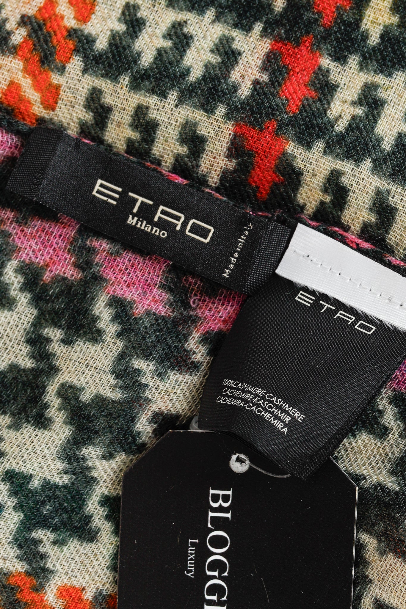 Etro Beige & Black Multicoloured Houndsooth Cashmere Scarf