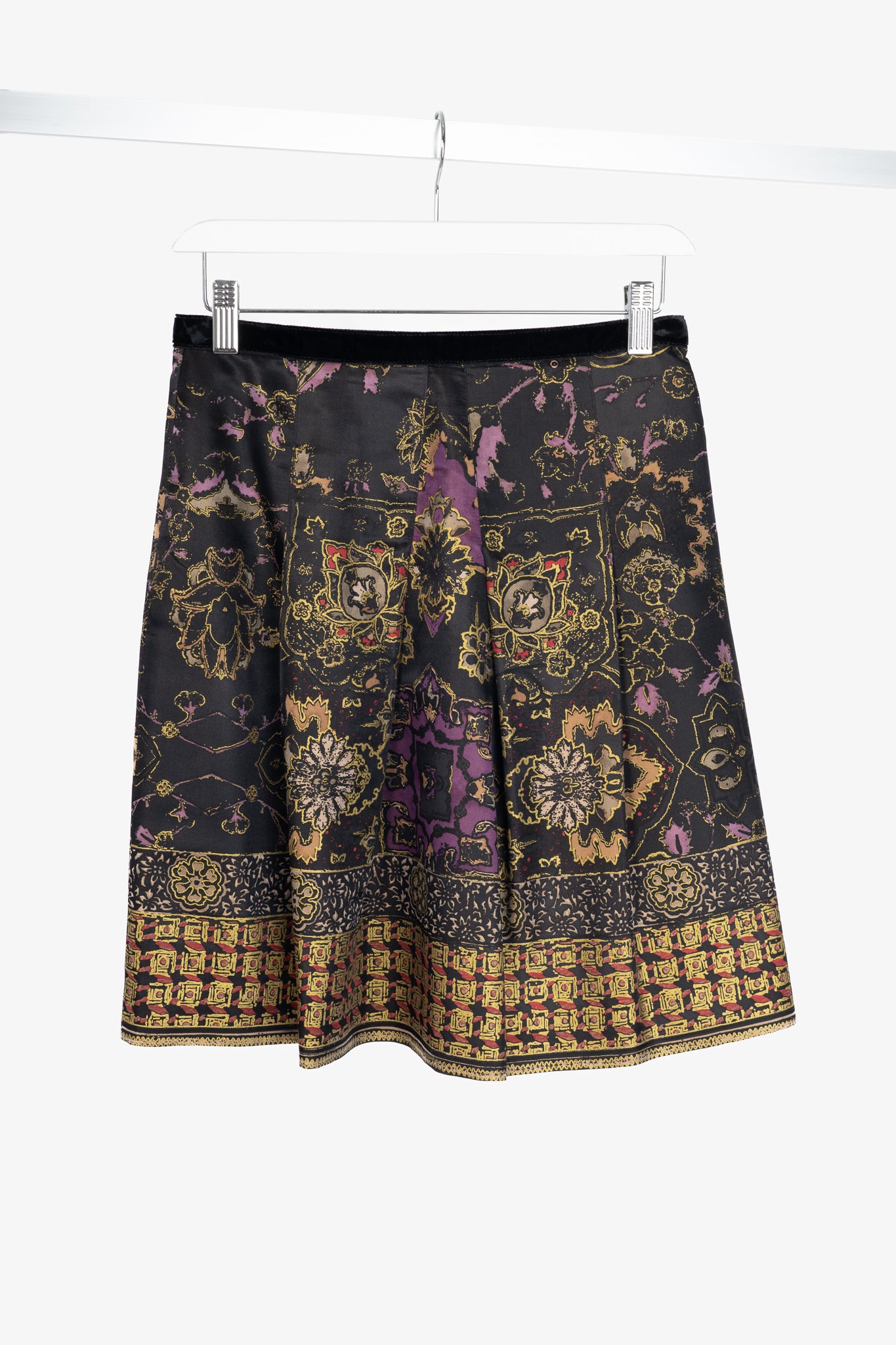 Etro Black Floral-Print Silk-Satin Pleated Mini Skirt
