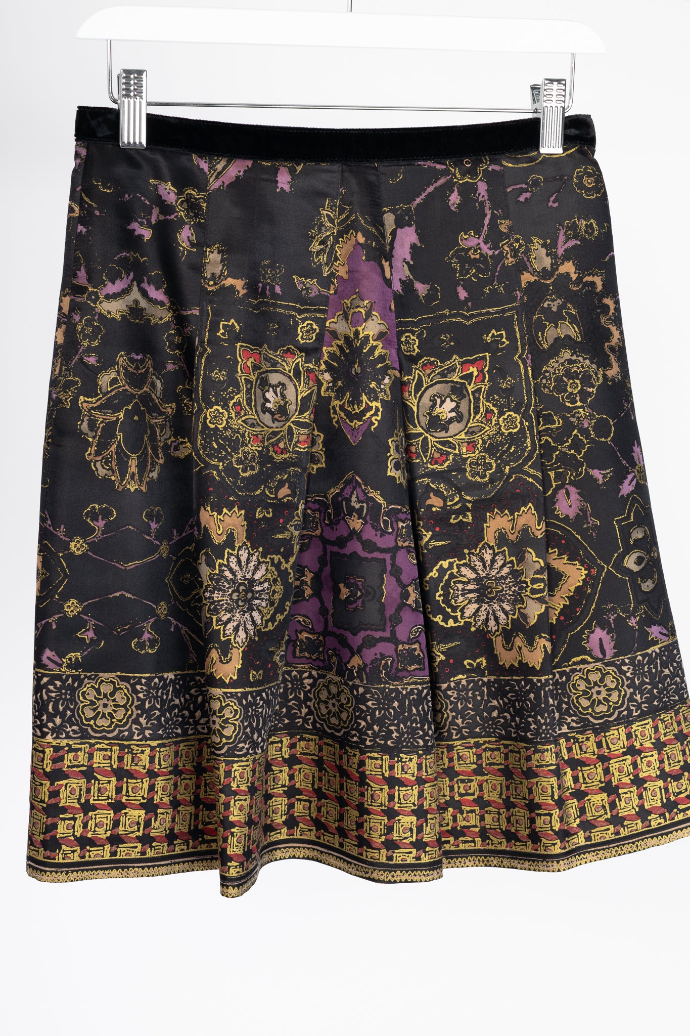 Etro Black Floral-Print Silk-Satin Pleated Mini Skirt
