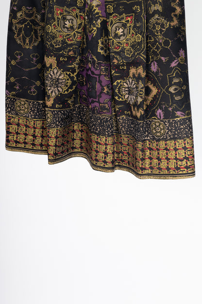 Etro Black Floral-Print Silk-Satin Pleated Mini Skirt