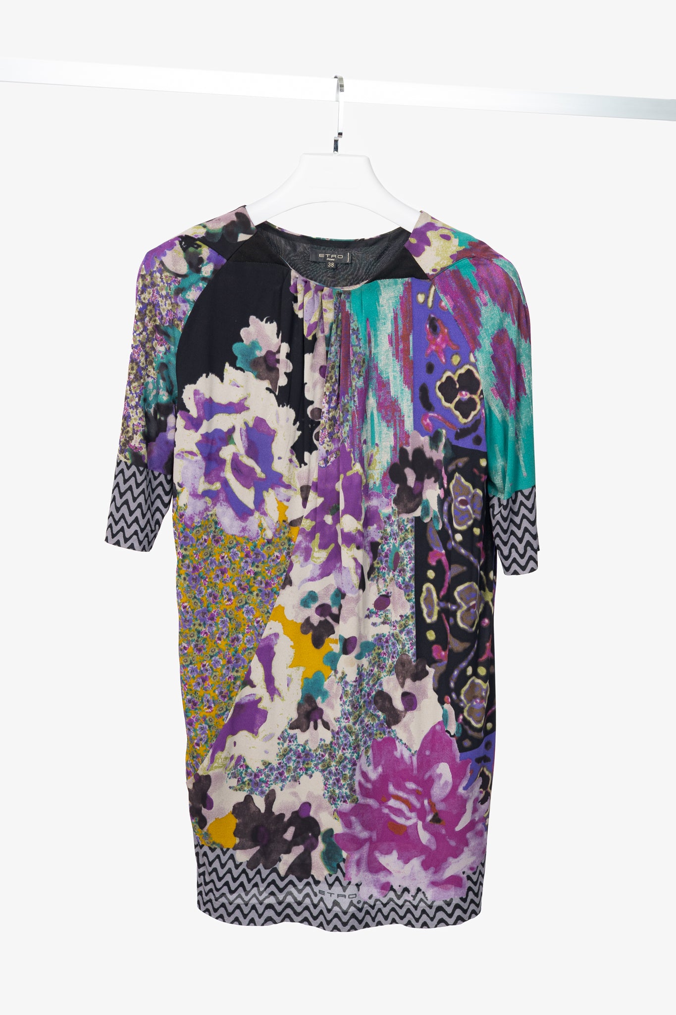 Etro Purple Mixed-Floral Mesh Shift Mini Dress